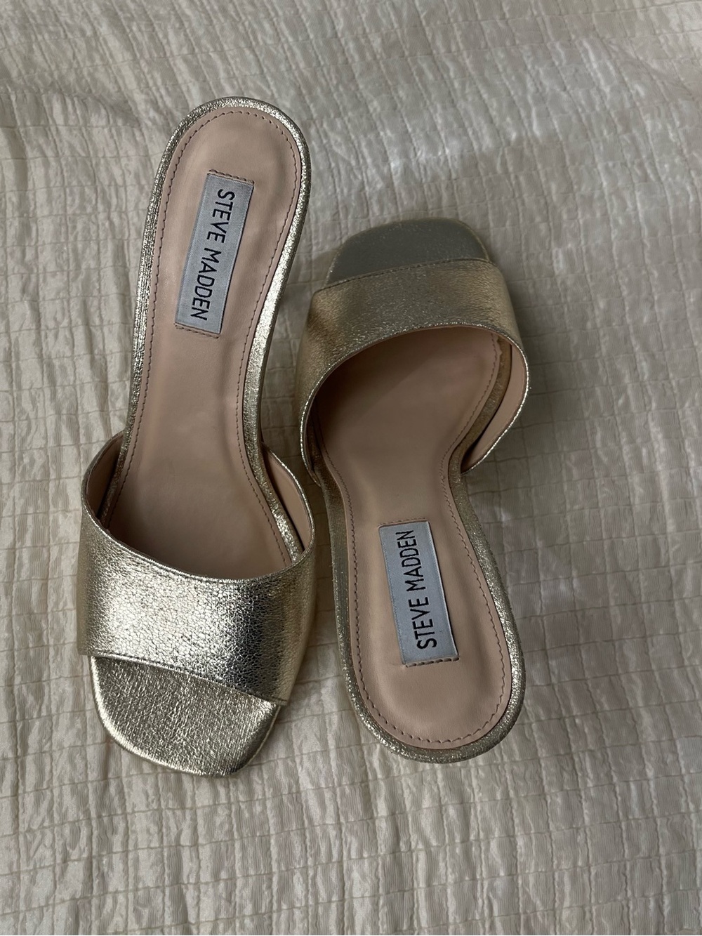 Steve Madden Metallic Gold High Heel Slide Mules - Picture 2 of 7